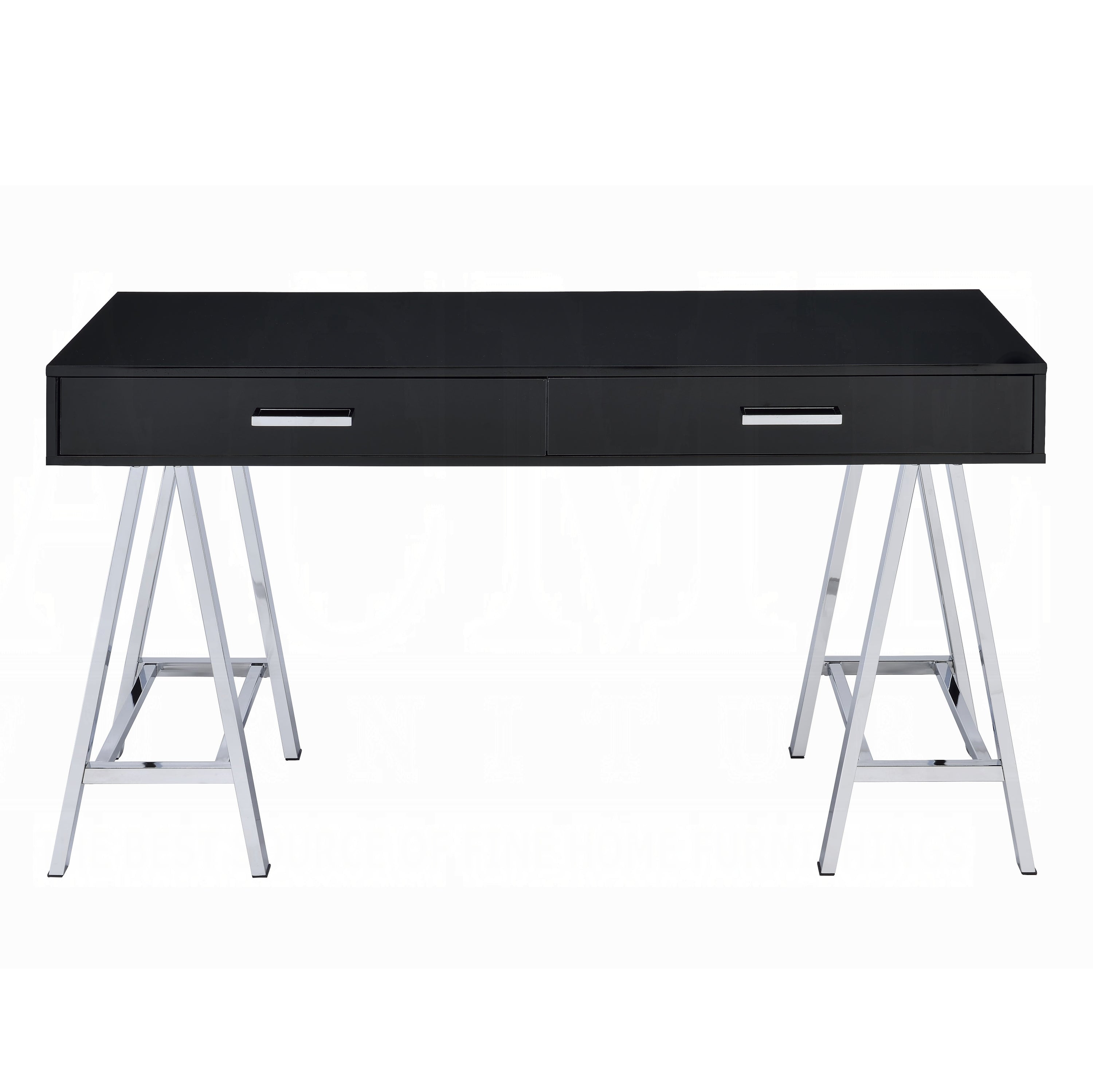 Black High Gloss and Chrome 2-Drawer Writing Desk