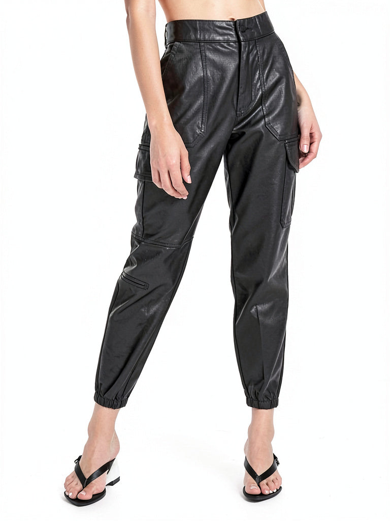 Good American Faux Leather Cargo Jogger Pants, Size 15