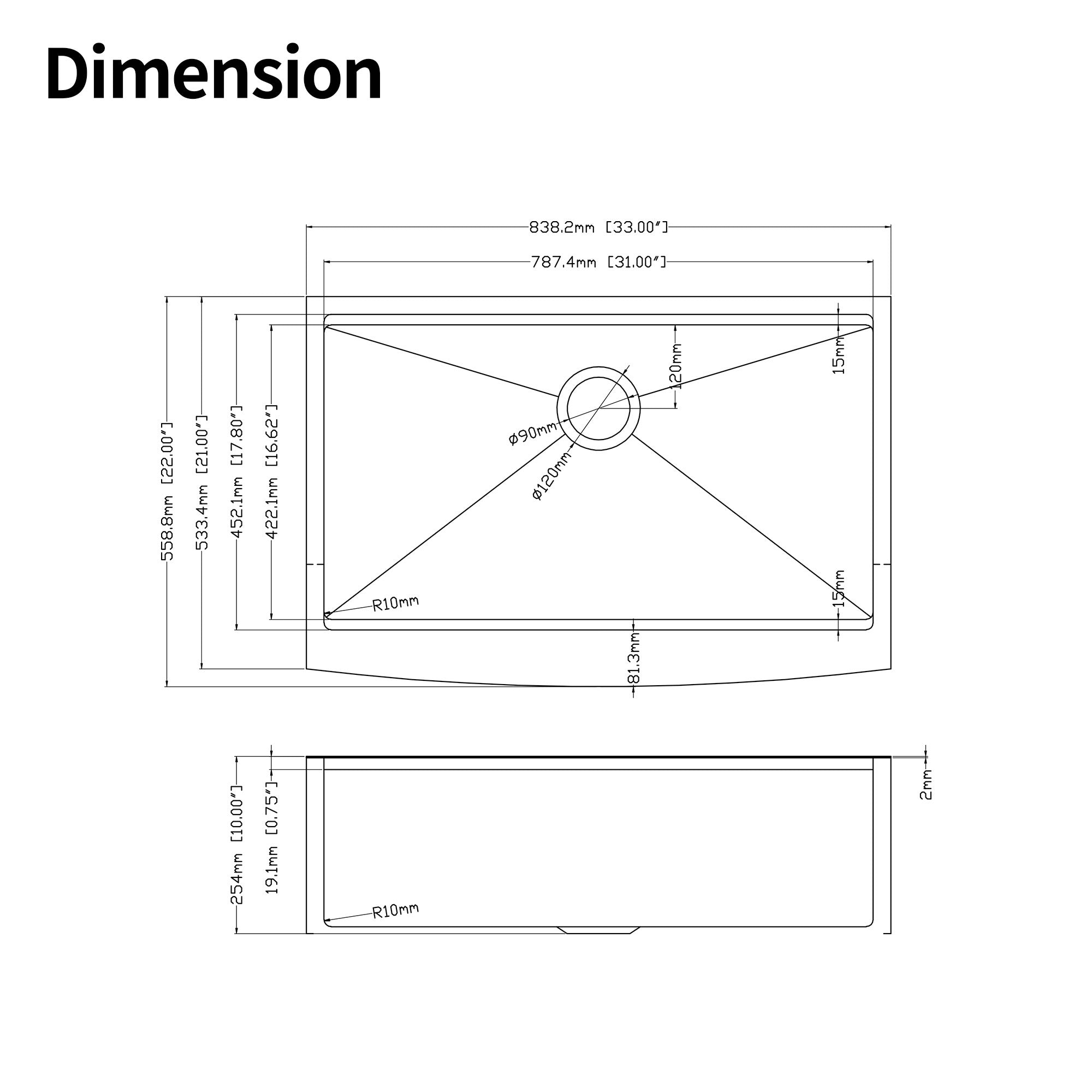 33x22x10'Farmhouse Apron Single Bowl Stainless Steel Kitchen Sink with Workstation