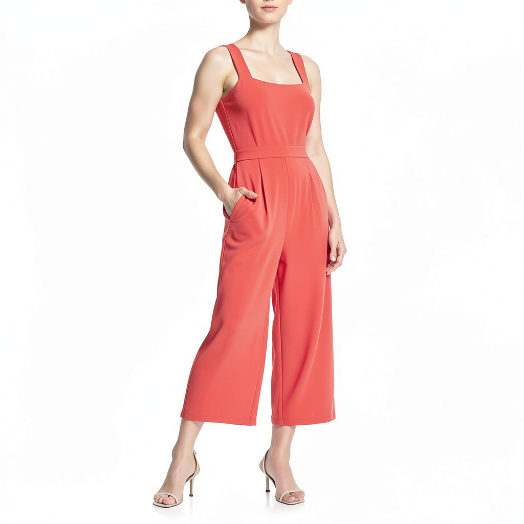 Aqua Tie-Back Wide-Leg Jumpsuit, Size Large