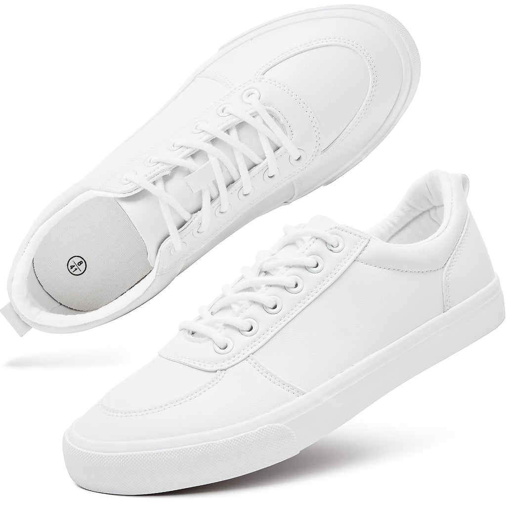 yageyan Mens White Shoes Low top PU Sneakers White Tennis Shoes for Mens Comfortable Casual Walking Shoes(White) 11