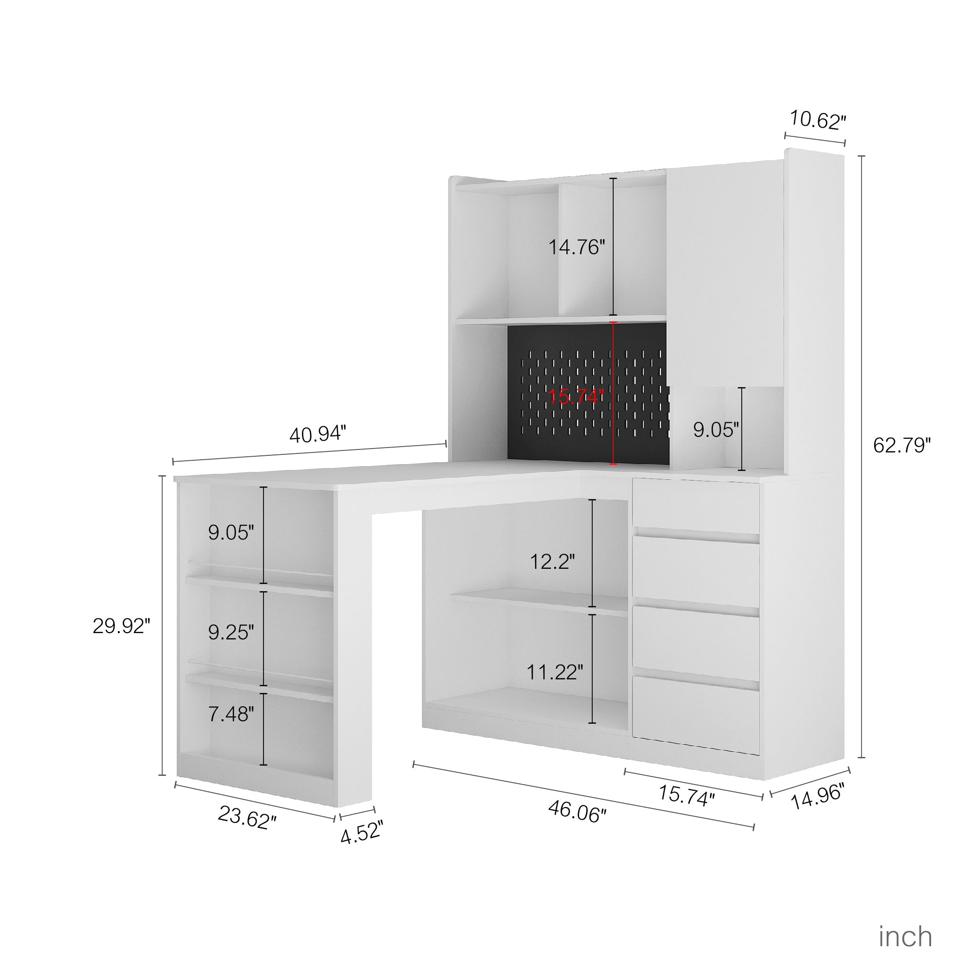 L Shaped Desk with Charger,Computer Desk with Drawers,Bookshelf, with LED Light,Modern Corner Desk,Home Office Desk,L-Shaped Study Table Writing Desk,Corner Gaming Computer Desk with Storage