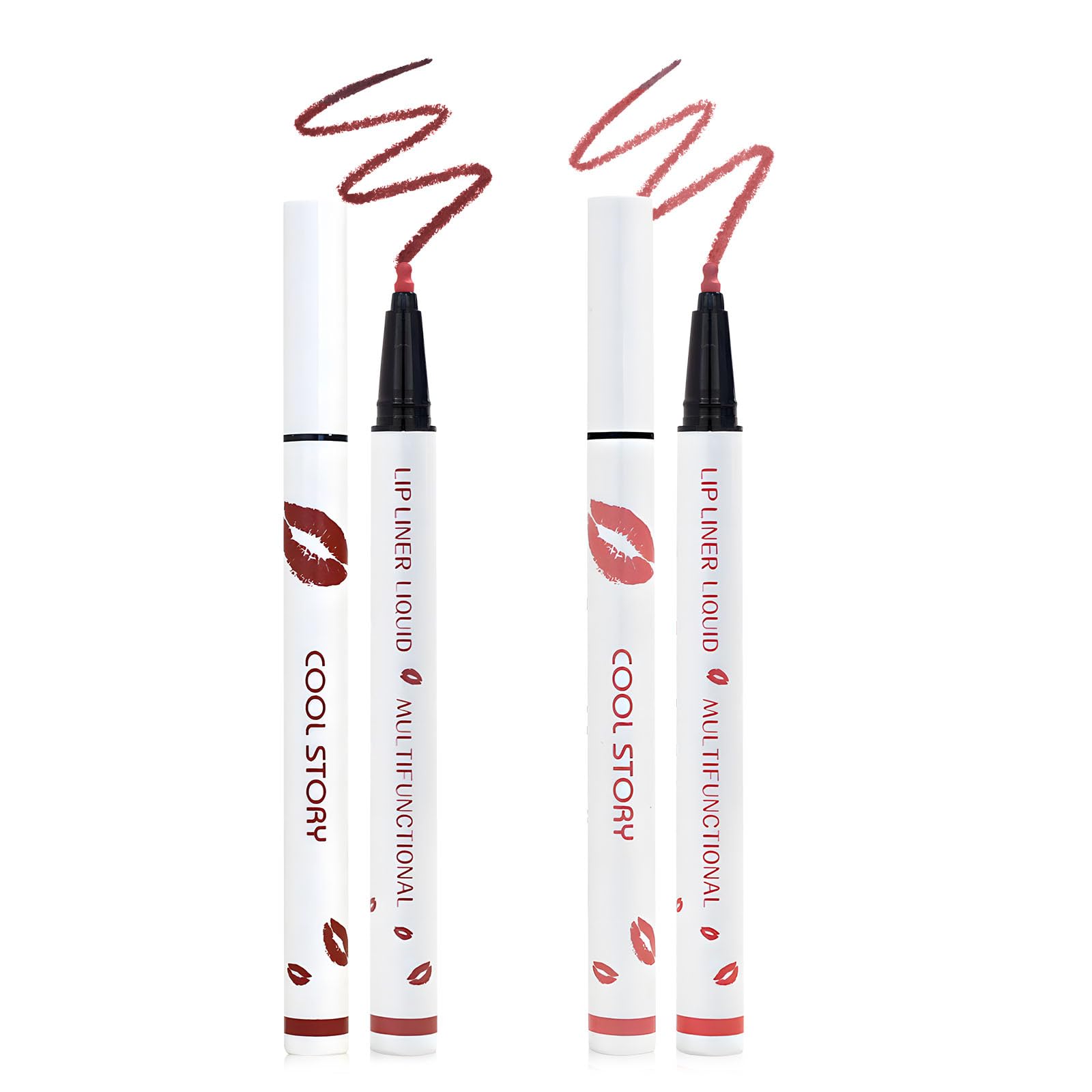 YIVANNUO 2Pcs Cool Story Longwear Liquid Lip Liner Lip Liner Pen 2-in-1 Waterproof Lipstick Lip Liner Quick-Drying Long-Lasting Matte Liquid Lipstick (4# 7#)