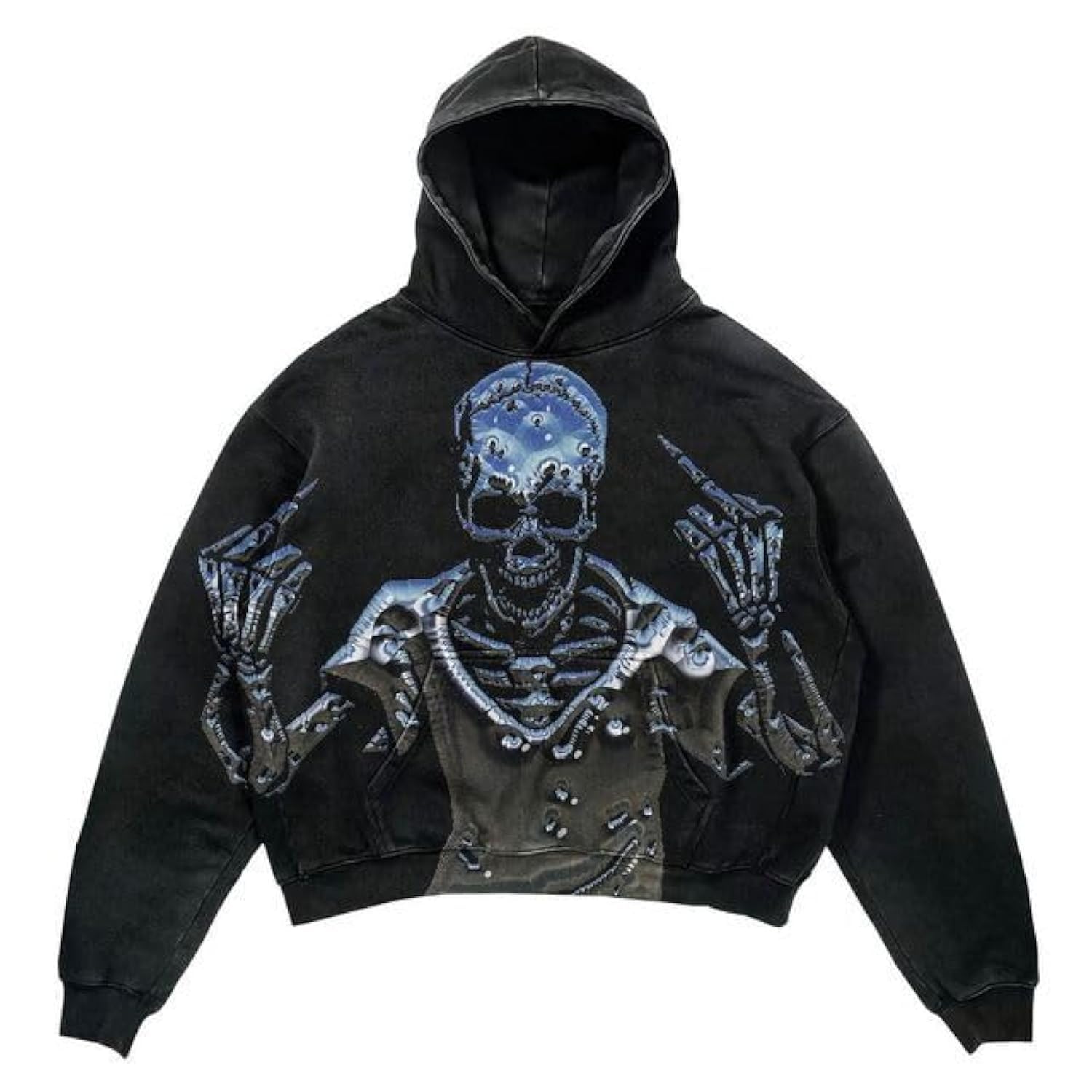 Obenie Halloween Y2K Hoodie Gothic Casual Alphabet Blast Print Pattern Skull Fashion Hoodie Men Harajuku Men Clothing (8LLarge)