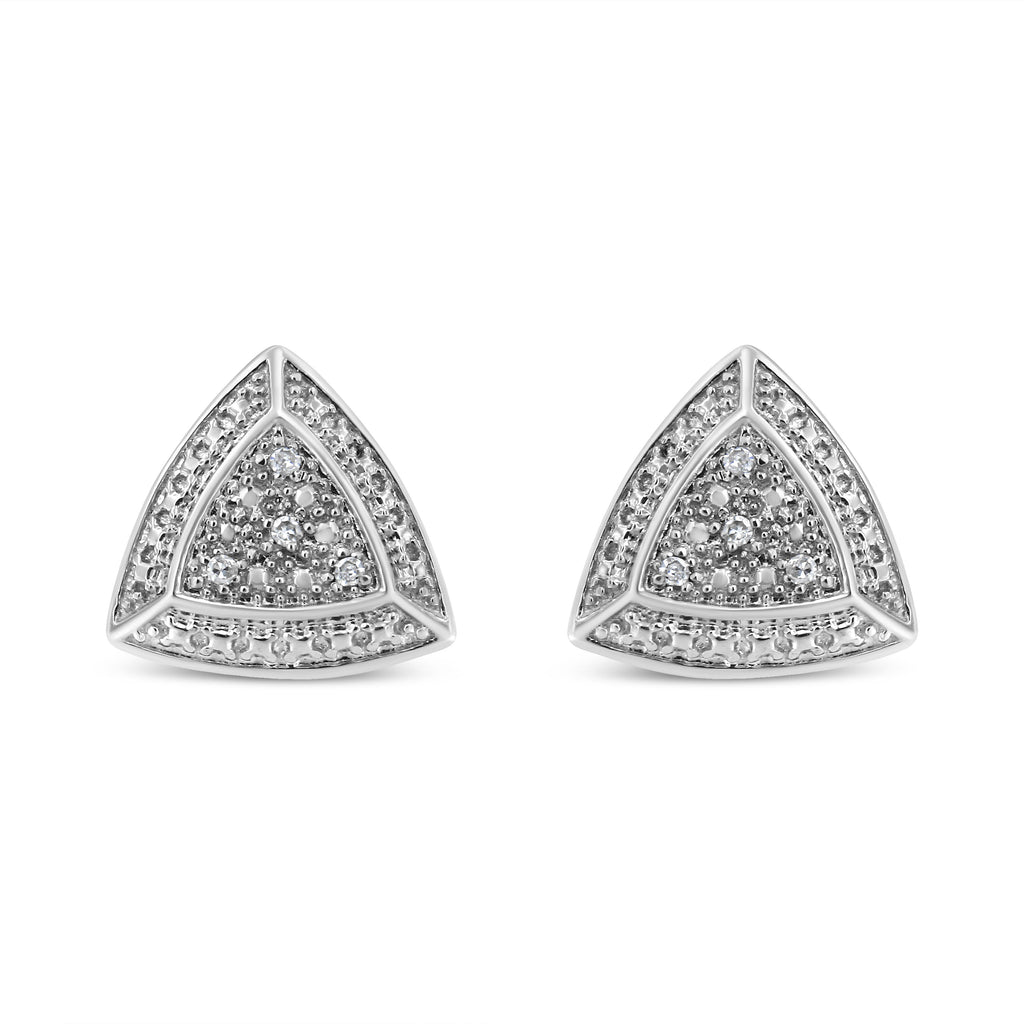 .925 Sterling Silver Diamond-Accented Trillion Shaped 4-Stone Halo-Style Stud Earrings (H-I Color, I2-I3 Clarity)