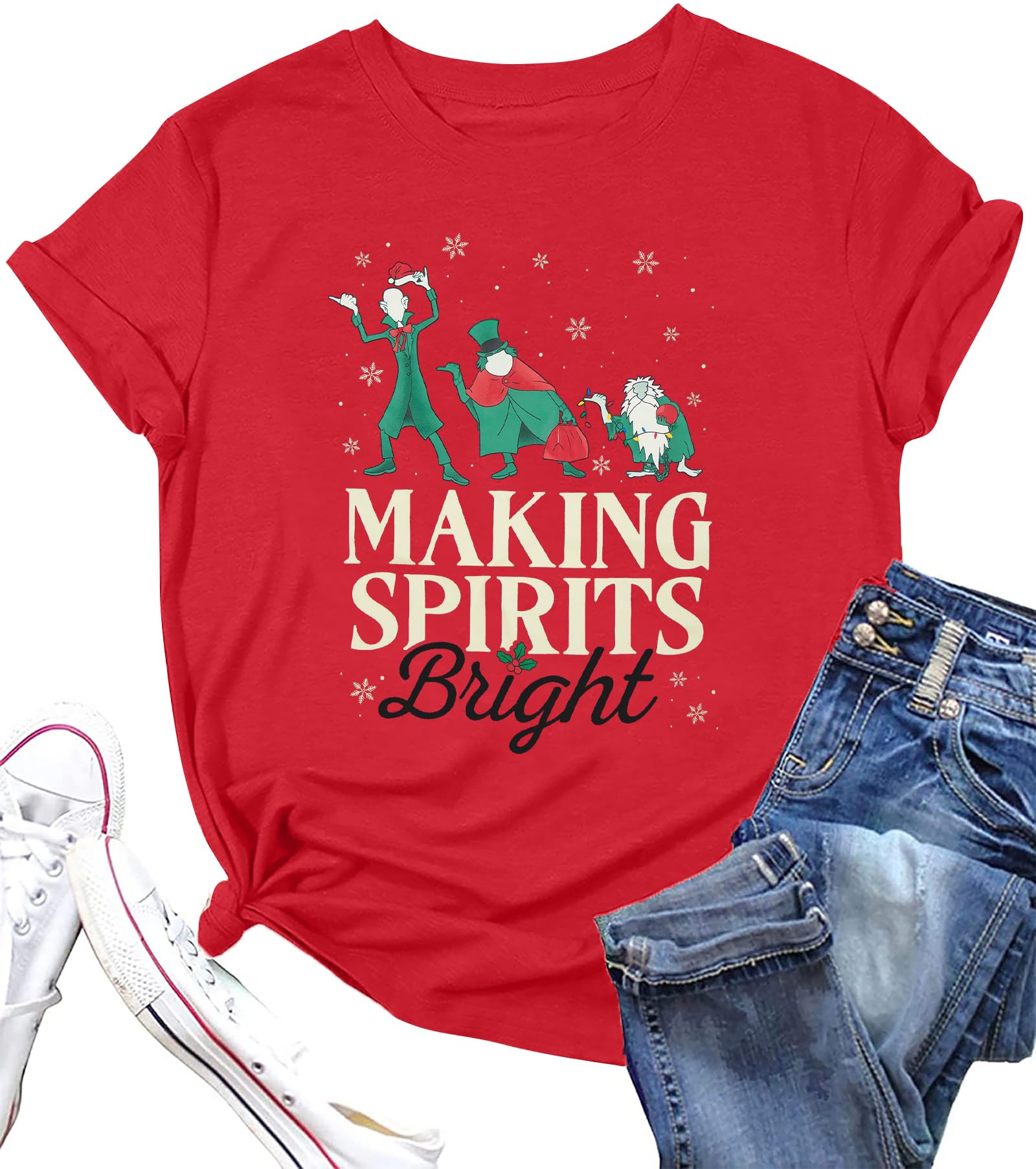 Making Spirits Bright Shirts Women Christmas Shirt Christmas Party Tops Xmas Gift Tees Holiday Season Clothes Red
