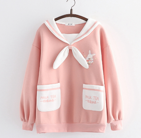 Japanese College Style Milk Tea Rabbit Hoody