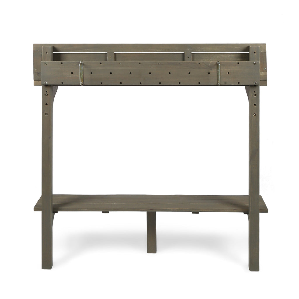 3-Piece Balcony Bar Set with Bottom Shelf Table and 2 Stools, Grey Finish