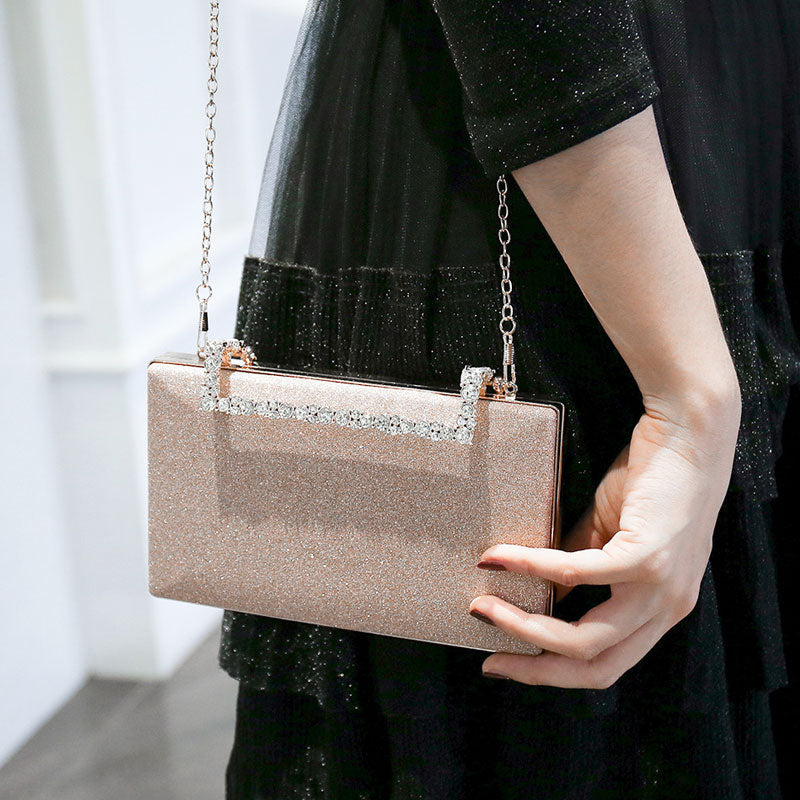 Women's Diamond Evening Clutch Bag with Chain Strap