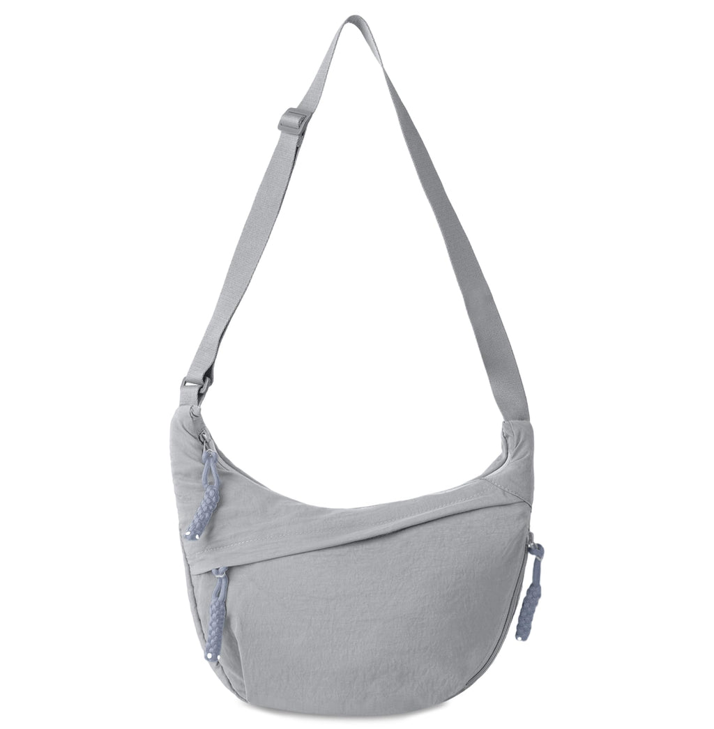 Nylon Crescent Crossbody Bag Hobo Bag for Women Men Small Dumpling Shoulder bag with Adjustable Strap Casual Retro Slouchy Sling Bag Zipper Canvas Handbag Purse(Grey)