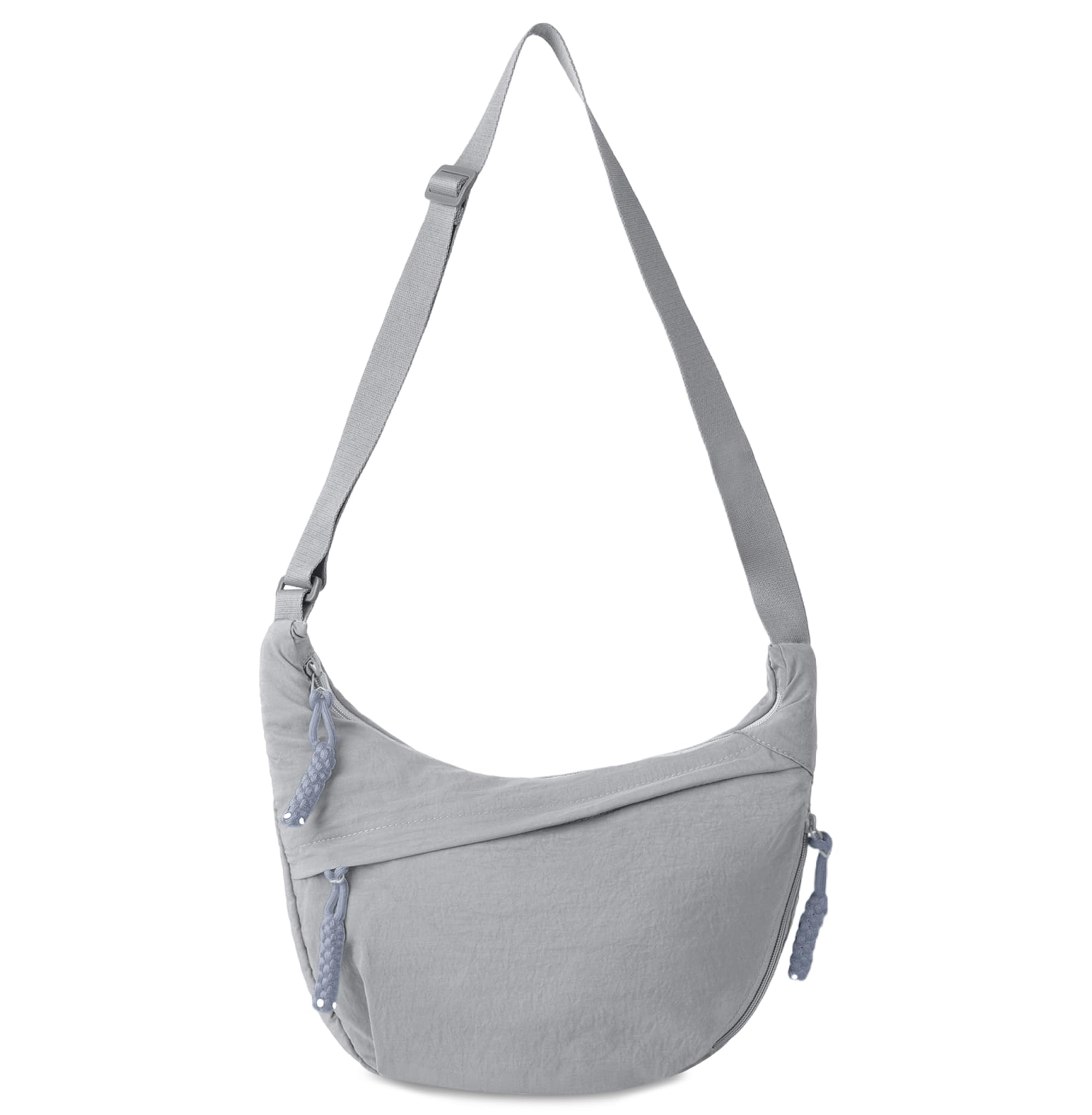 Nylon Crescent Crossbody Bag Hobo Bag for Women Men Small Dumpling Shoulder bag with Adjustable Strap Casual Retro Slouchy Sling Bag Zipper Canvas Handbag Purse(Grey)