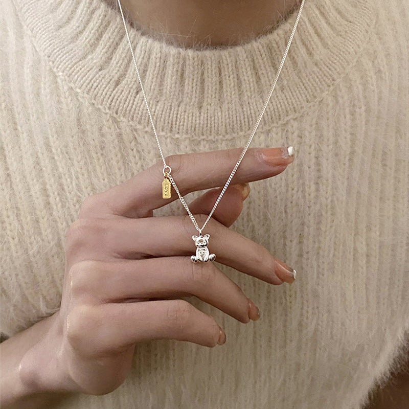Cute Gold and Silver Bear Necklace for Daily Wear