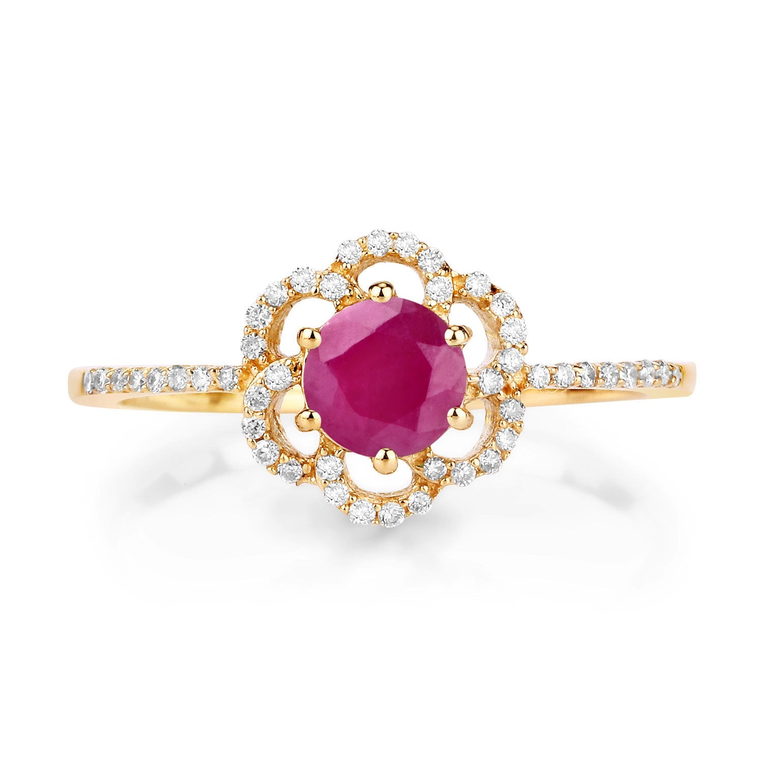 0.68 Carat Genuine Ruby and White Diamond 14K Yellow Gold Ring