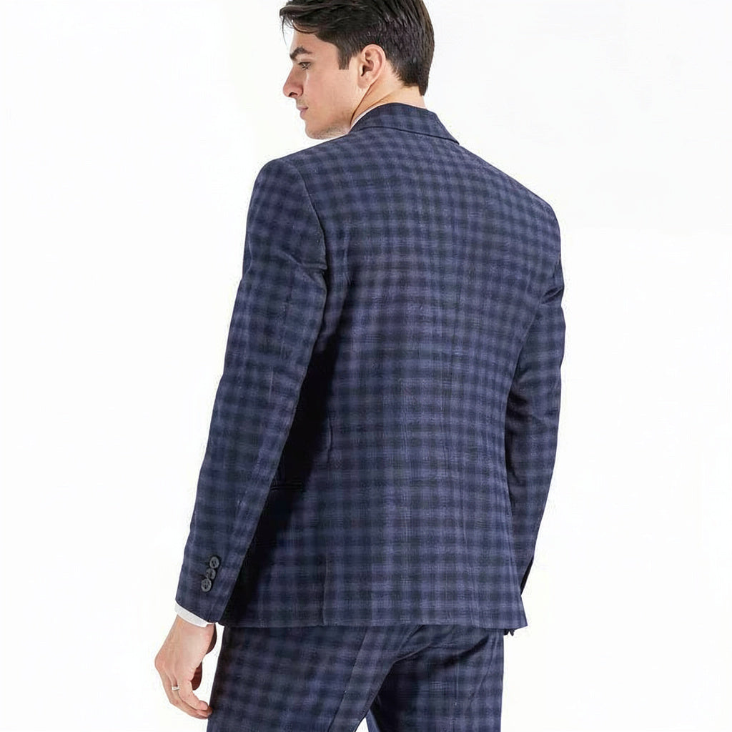 Ax Armani Exchange Mens Slim-Fit Navy Buffalo Plaid Wool Suit Jacket, Size 40S
