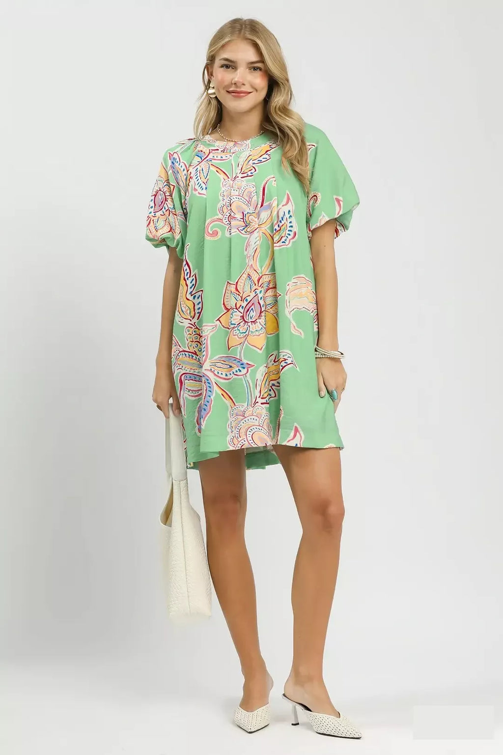Umgee Boho Floral Print Mini Dress with Pockets