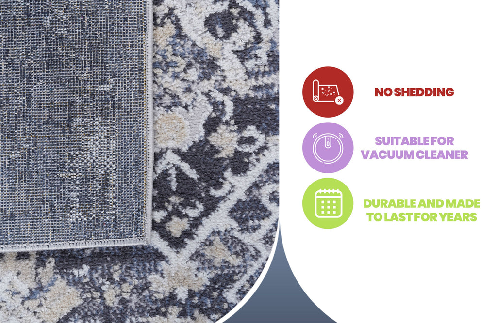 NAAR PAYAS Collection 5X7 Grey / Blue / Traditional Area Rug