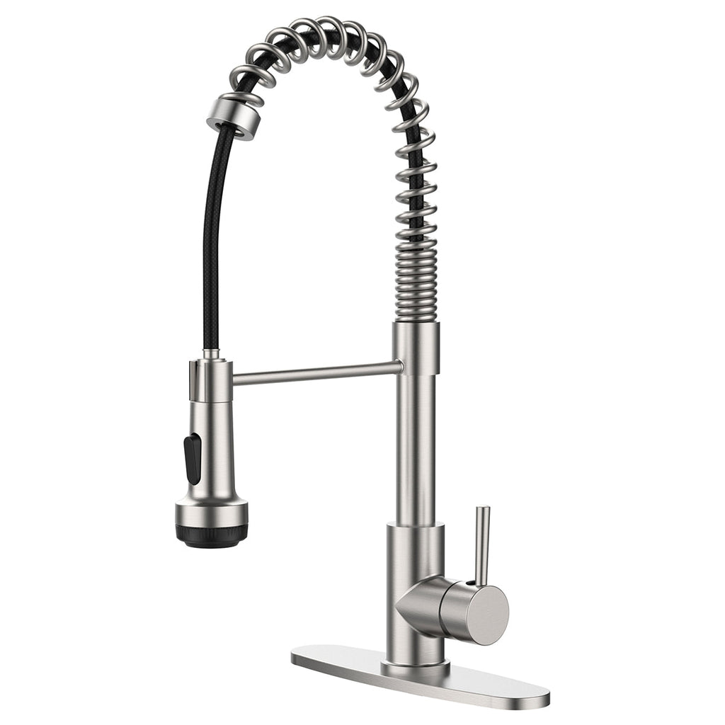 Kitchen Faucet with Pull Down Sprayer and 4 Spraying Modes Single Handle Commercial Spring Kitchen Sink Faucet Brushed Nickel 1 or 3 Hole