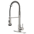 Kitchen Faucet with Pull Down Sprayer and 4 Spraying Modes Single Handle Commercial Spring Kitchen Sink Faucet Brushed Nickel 1 or 3 Hole