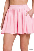 Zenana Woven Elastic Band Shorts With Pocket
