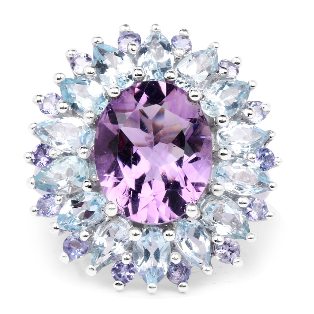 "7.79 Carat Genuine Amethyst, Blue Topaz and Tanzanite .925 Sterling Silver Ring