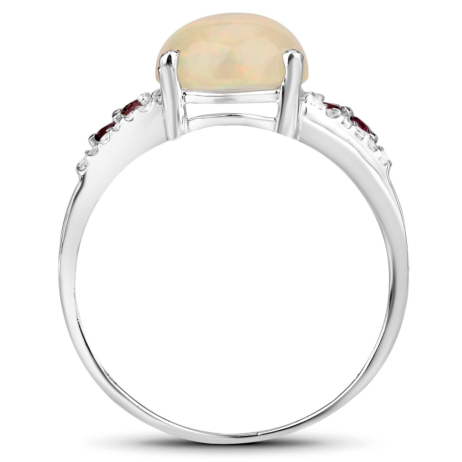 2.05 Carat Genuine Ethiopian Opal, Pink Tourmaline and White Topaz .925 Sterling Silver Ring