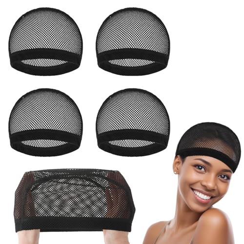 Dimeho 4 Pcs Wig Cap Black Crochet Wig Caps Stretchable Mesh Dome Wig Caps Non Slip Hair Nets Weaving Cap for Making and Keeping Wig