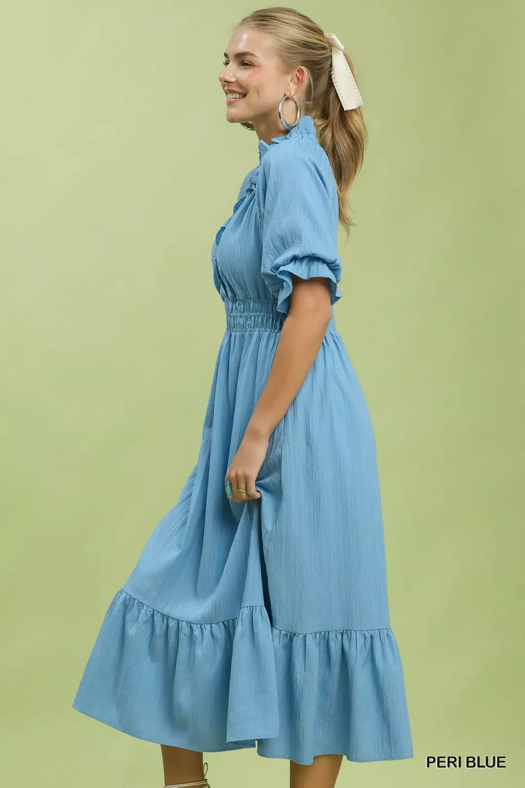 Umgee Ruffle V-Neck Midi Dress