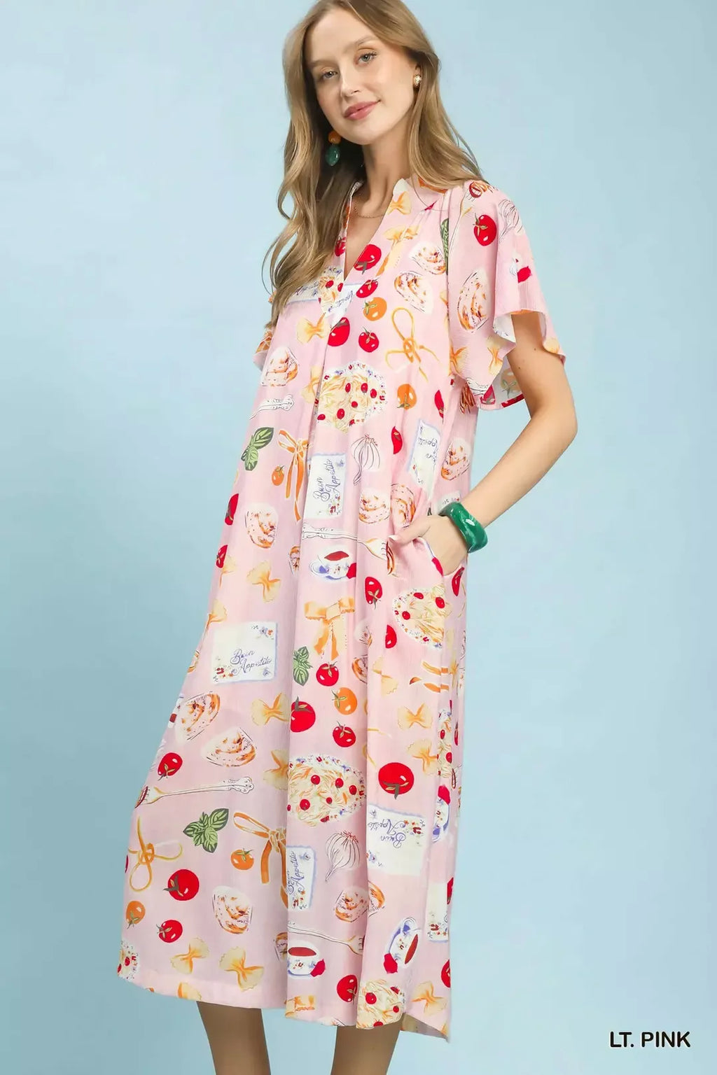 Umgee Abstract Print Flutter Sleeve Midi Dress