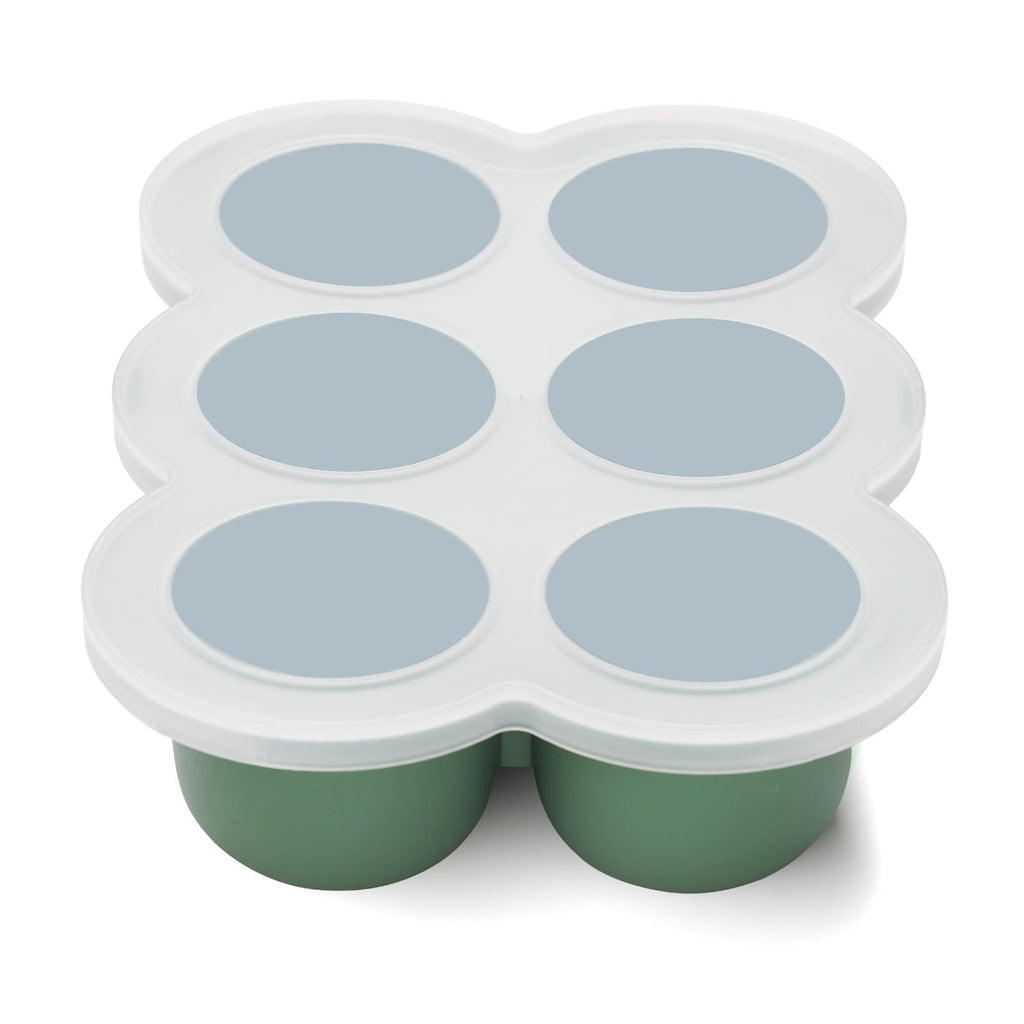 btrfe Baby Food Freezer Tray with Lid 6 x 3 Ounce Silicone Freezer Molds Storage Container for Homemade Baby Food Breast Milk Fruit Puree & Vegetables (Green)