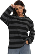 Harajuku Striped T-Shirt Oversized Grunge Clothes for Women Emo Shirts Long Sleeve Crewneck Tee Tops Black