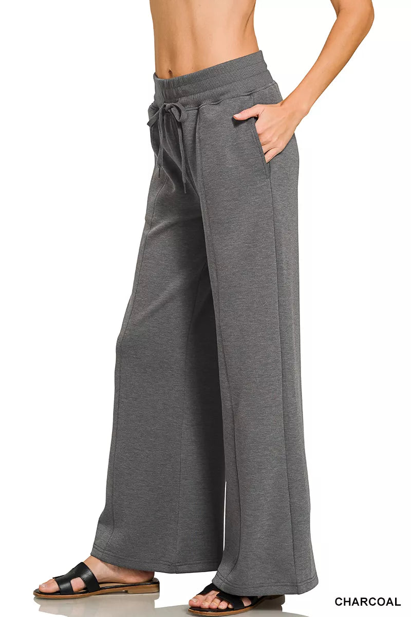 Zenana Scuba Collared Short Sleeve Pullover & Center Seam Pants Set
