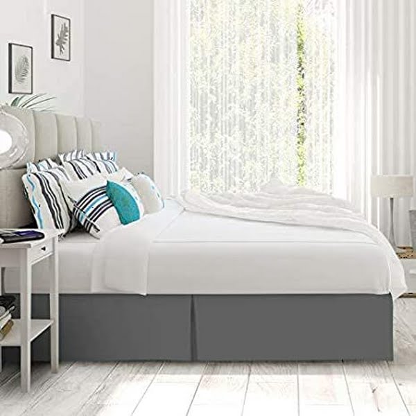 Pleated Bed Skirt, Easy Fit Bed Skirt, 14 Inch Tailored Drop Bed Skirt