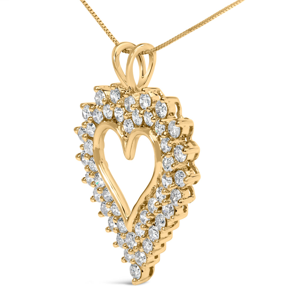 14K Yellow Gold Plated .925 Sterling Silver 3.00 Cttw Round Cut Diamond Cluster Heart 18" Pendant Necklace (K-L Color, I1-I2 Clarity)