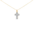 14K Yellow Gold 2.0 Cttw Multi-Row Diamond Cross Pendant Necklace