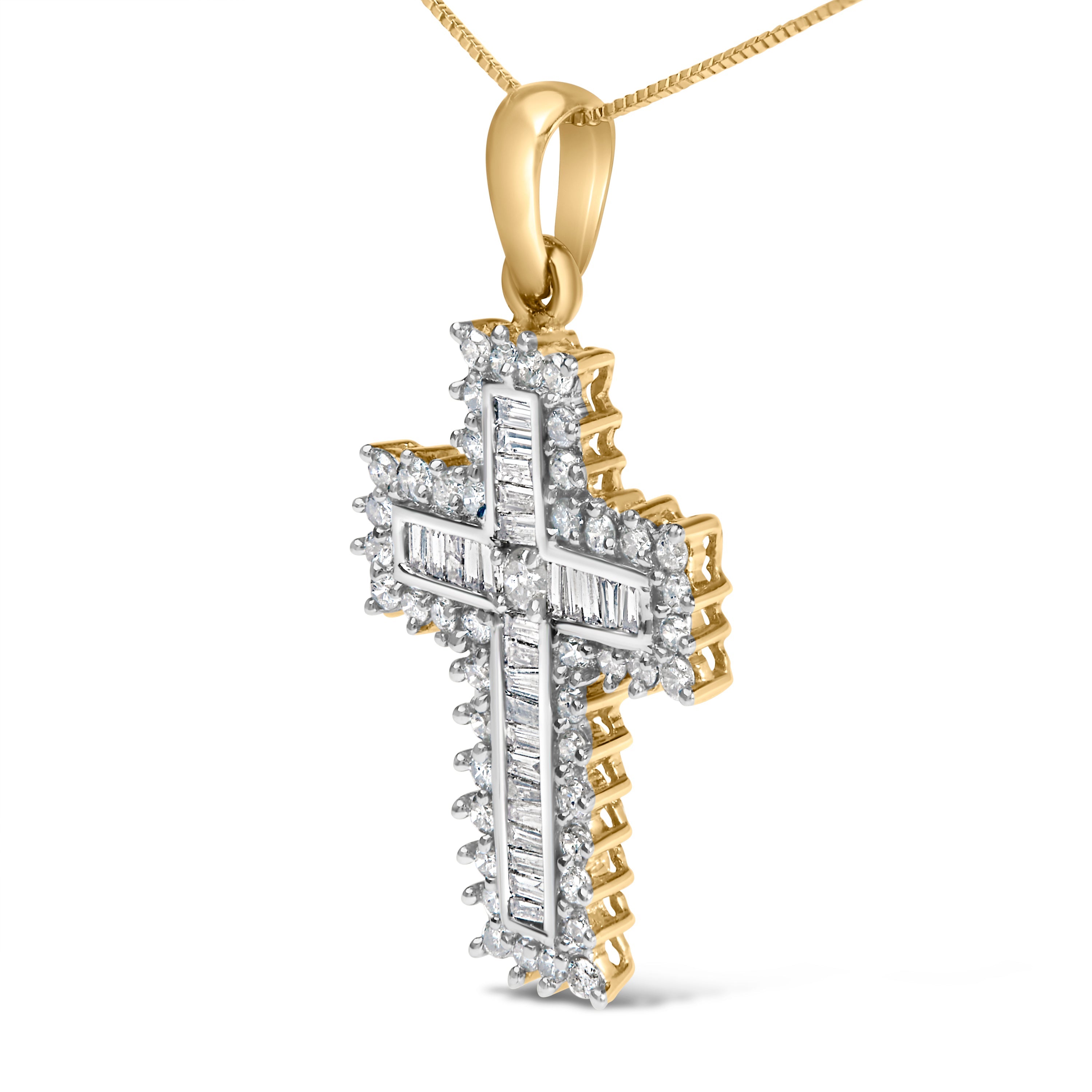 14K Yellow Gold 2.0 Cttw Multi-Row Diamond Cross Pendant Necklace