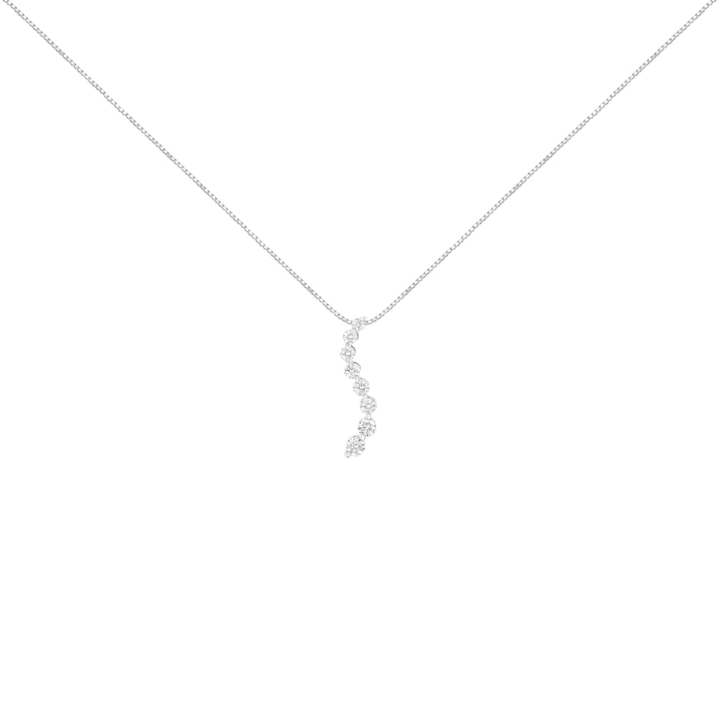 14K White Gold 3.0 Cttw Round-Brilliant & Baguette Cut Diamond S Shaped Graduated 18" Pendant Necklace (I-J Color, I2-I3 Clarity)