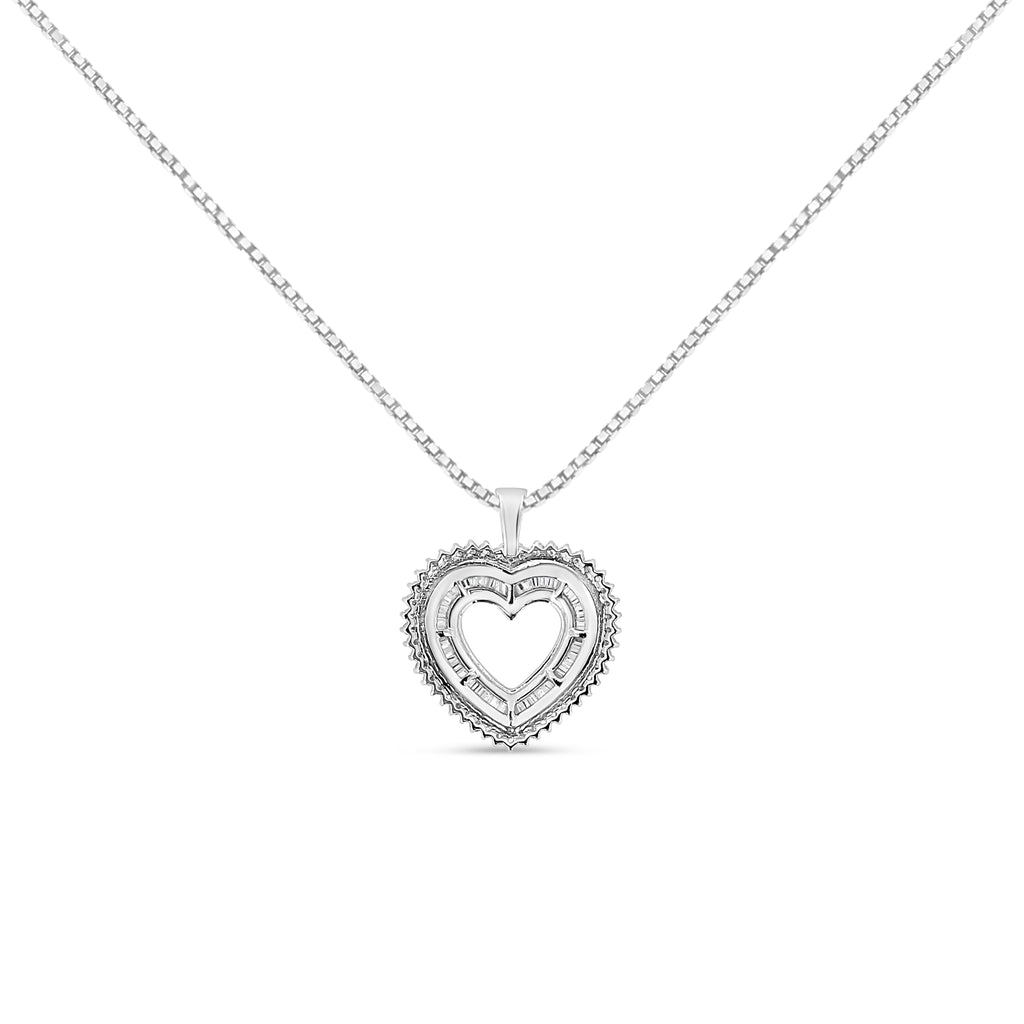 .925 Sterling Silver 1.0 Ctw Diamond Shadow Open Heart Halo 18" Pendant Necklace (I-J Color, I1-I2 Clarity)