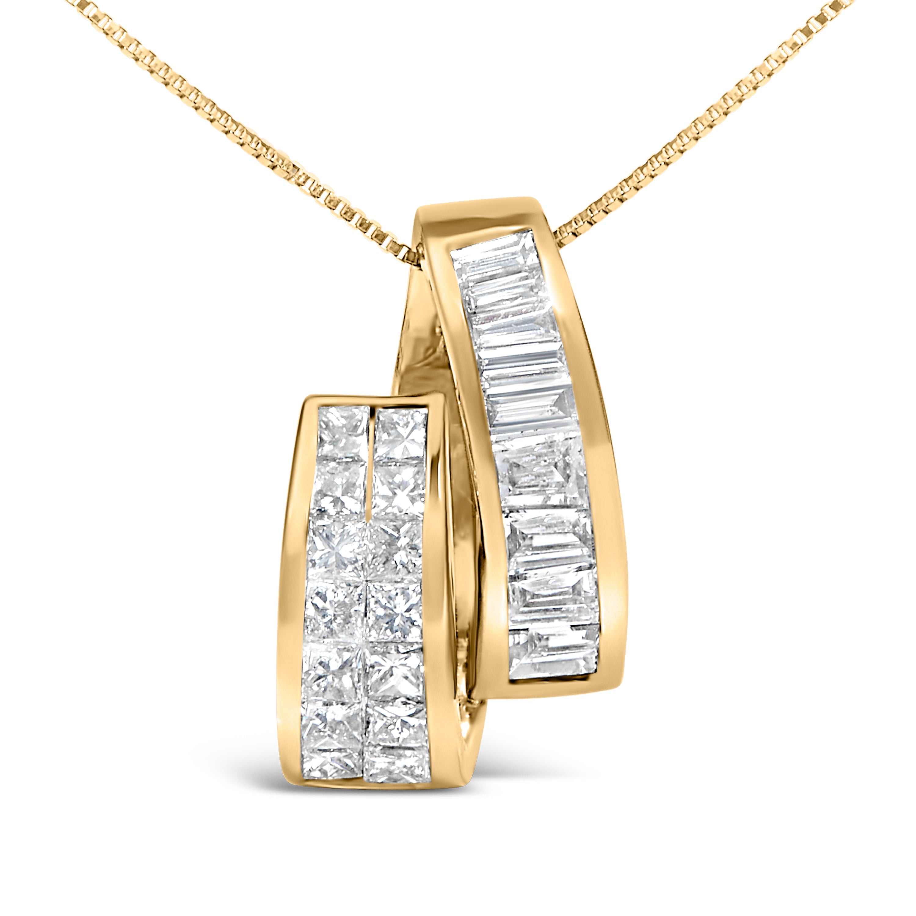 14K Yellow Gold 1 5/8 cttw Princess and Baguette Cut Diamond Fashion Pendant Necklace (G-H, VS2-SI1)