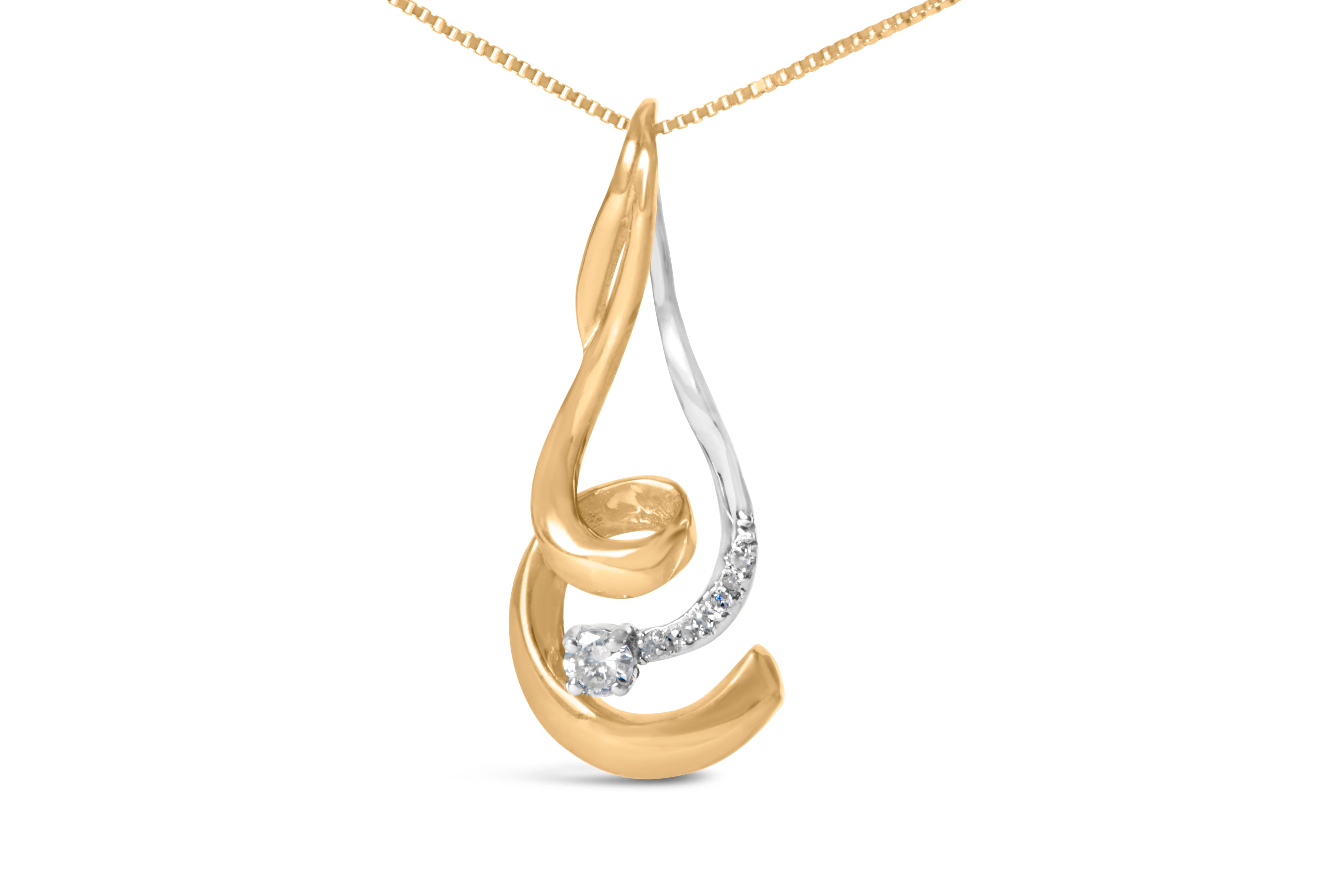 Espira 10K Two-Tone Gold 1/10 cttw Round Cut Diamond Swirl Pendant Necklace (I-J, I2-I3)