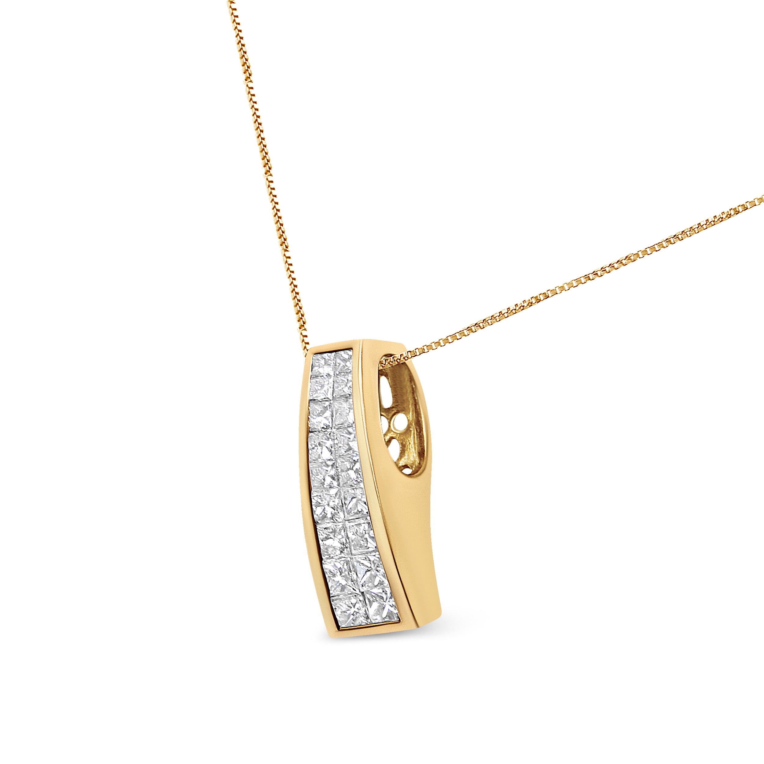 14K Yellow Gold 1 1/2 cttw Princess Cut Diamond Greek Column Pendant Necklace (G-H, VS1-VS2)
