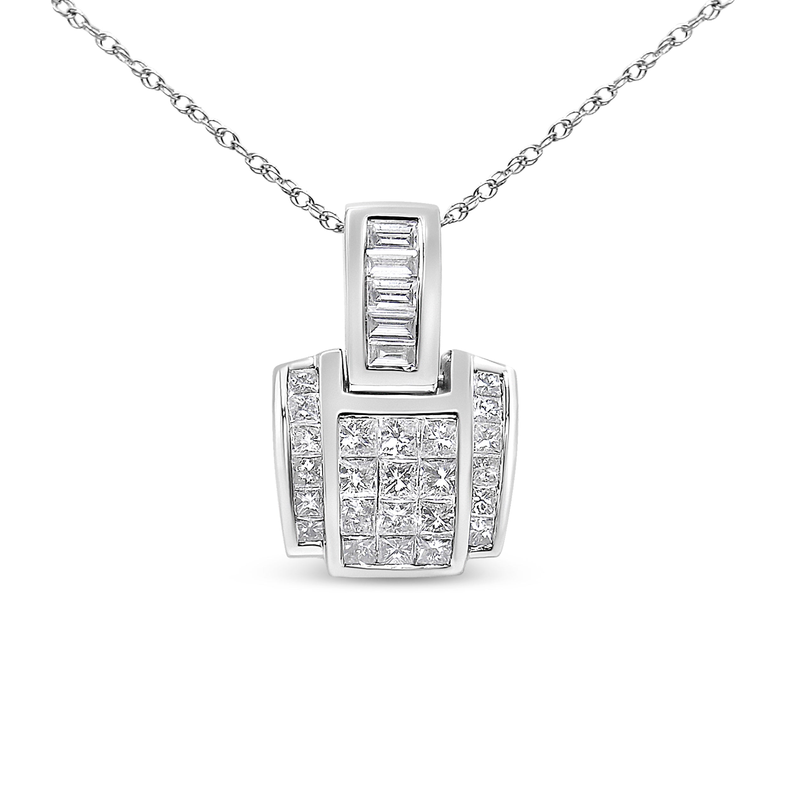 14K White Gold 2 1/5 Cttw Princess Cut Composite Diamond Pendant with Diamond Bale Pendant Necklace (H-I Color,SI1-SI2 Clarity) - NO CHAIN INCLUDED