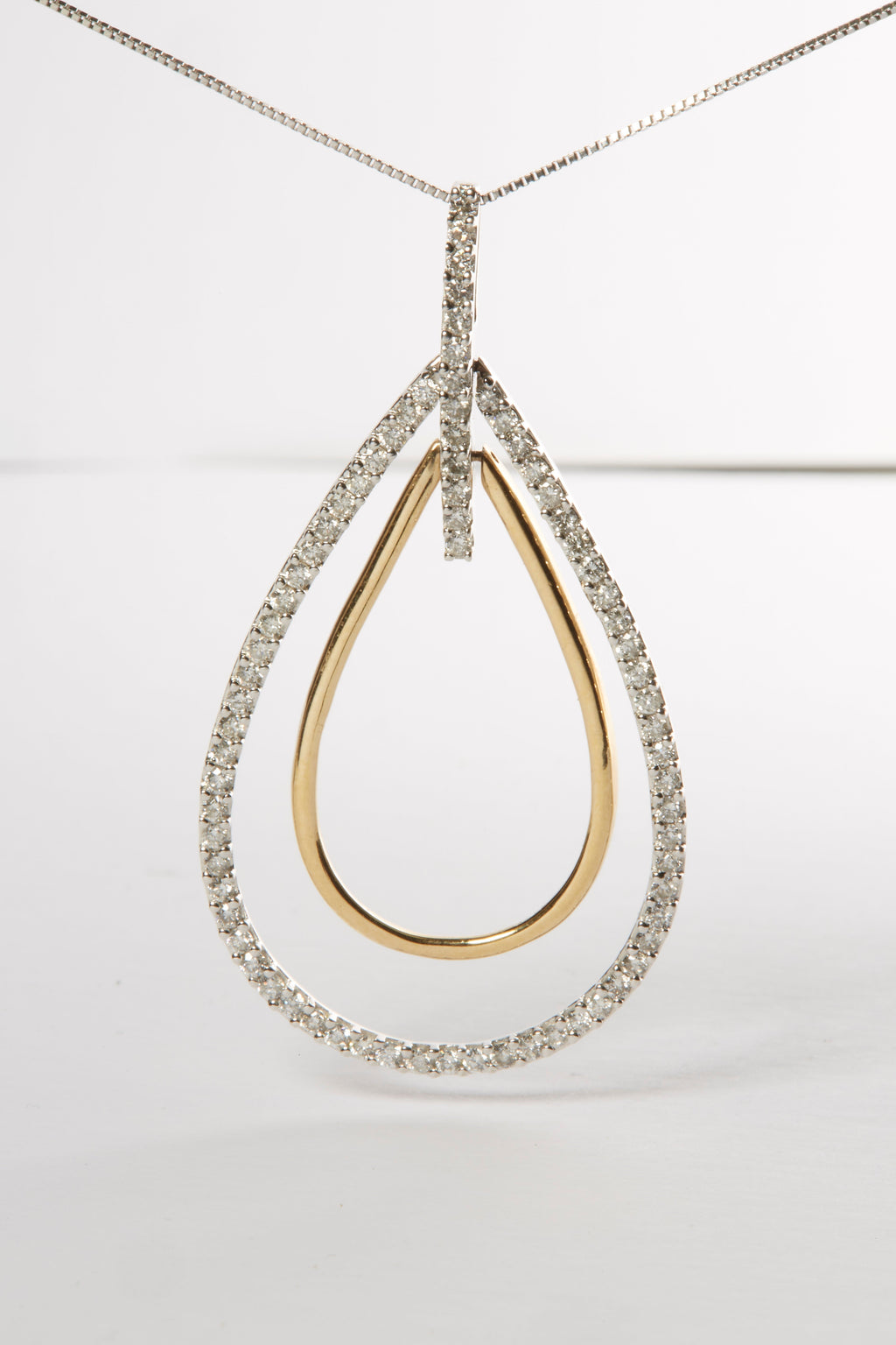 14K Two-Tone Gold Round Cut Diamond Double Burst Pendant Necklace (1.00 cttw, H-I Color, SI2-I1 Clarity)