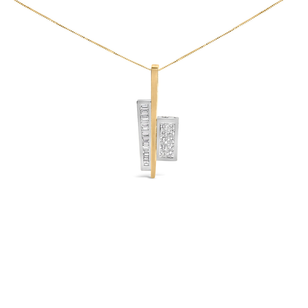 18K Yellow and White Gold 1 7/8 Cttw Princess Baguette Diamond Key Shaped 18" Pendant Necklace (H-I Color, SI1-SI2 Clarity)