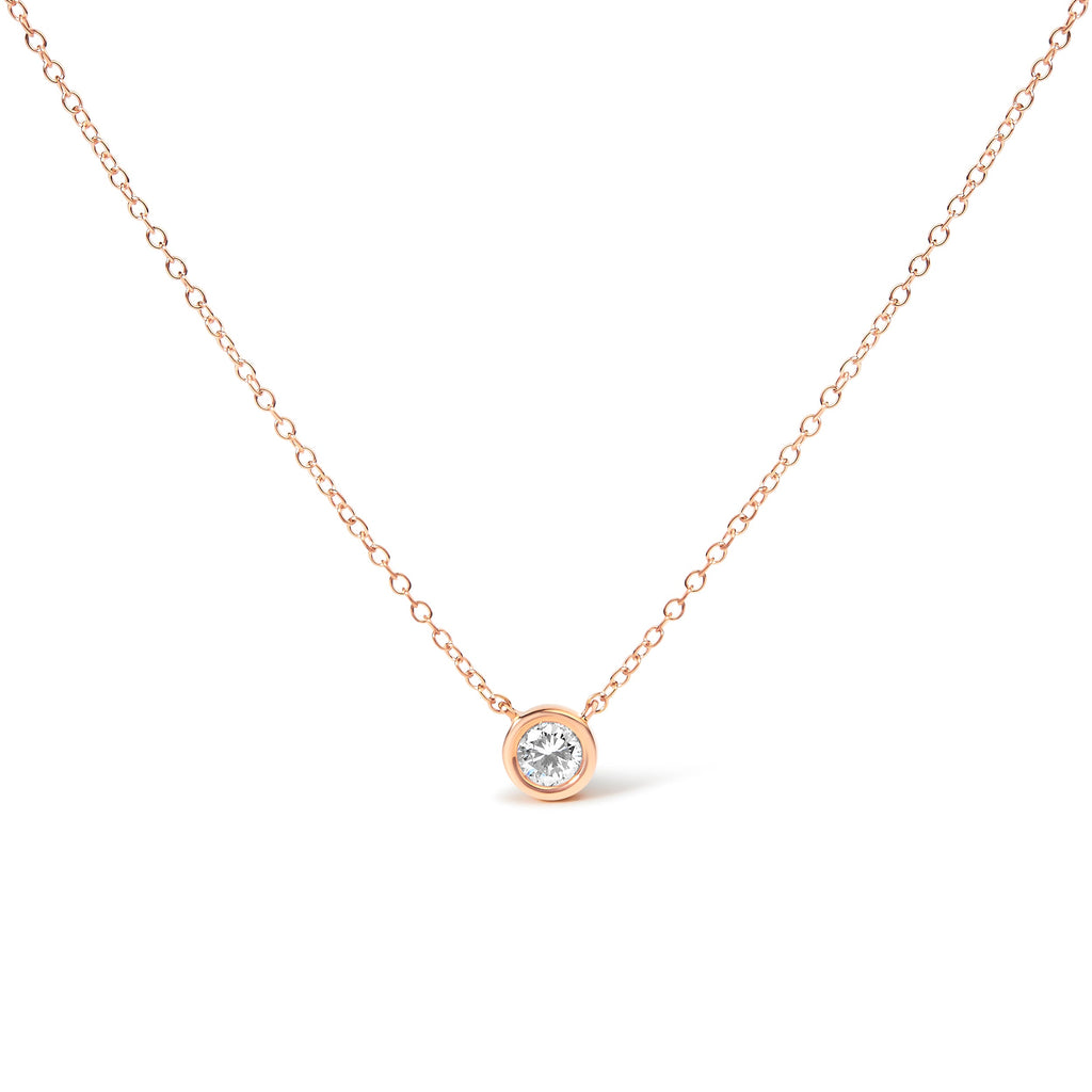 10K Rose Gold 1/5 Carat Round Brilliant-Cut Diamond Modern Bezel-Set Solitaire 16"-18" Pendant Necklace (H-I Color, SI2-I1 Clarity)