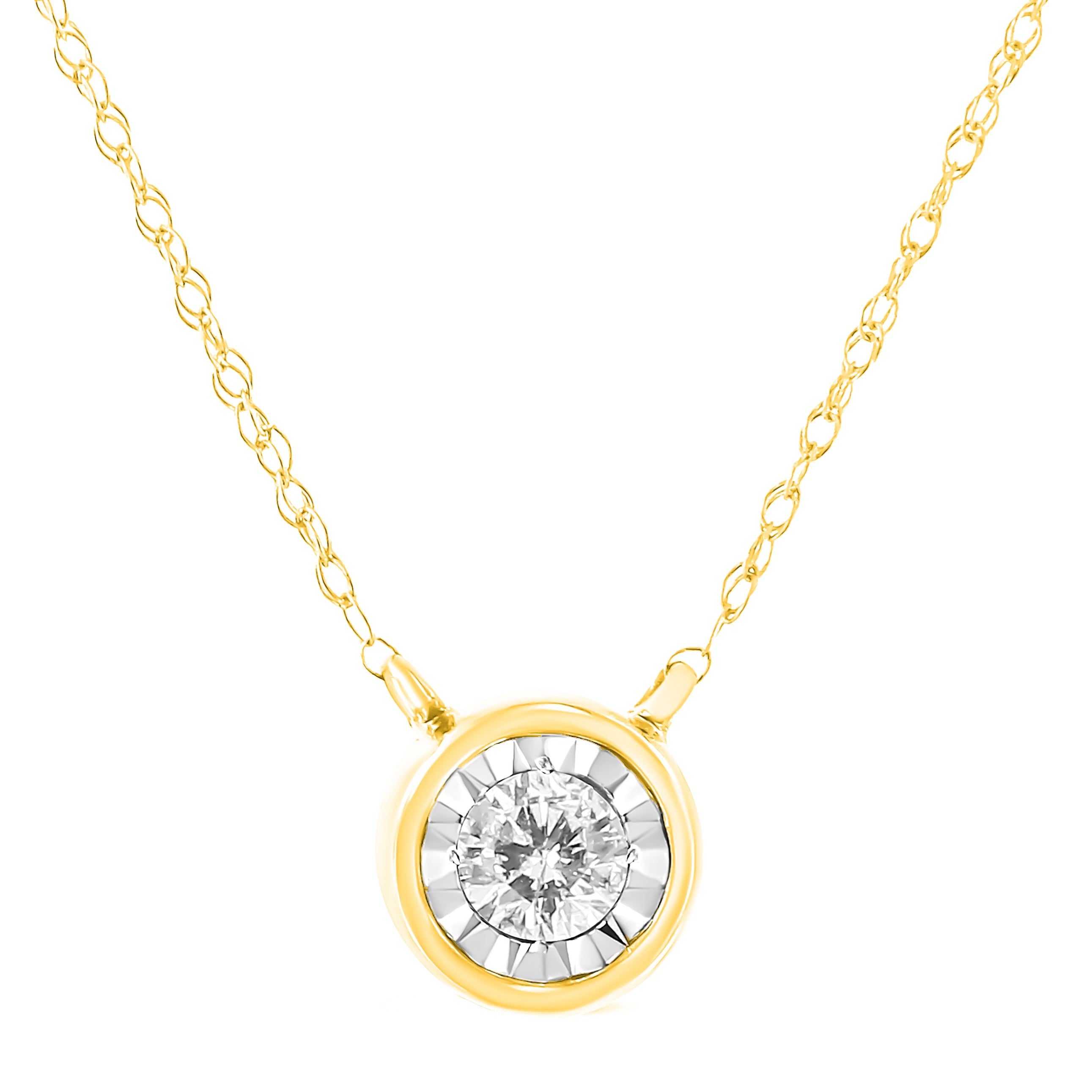 10K Yellow Gold 1/4 Cttw Round Brilliant-Cut Diamond Modern Bezel-Set Solitaire Pendant Necklace (J-K Color, I2-I3 Clarity) - 16" with 2" Extender