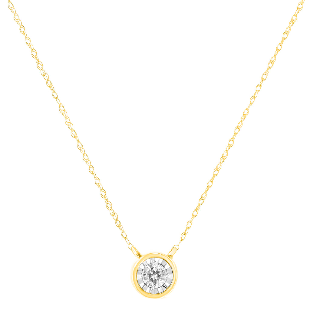 10K Yellow Gold 1/4 Cttw Round Brilliant-Cut Diamond Modern Bezel-Set Solitaire Pendant Necklace (J-K Color, I2-I3 Clarity) - 16" with 2" Extender