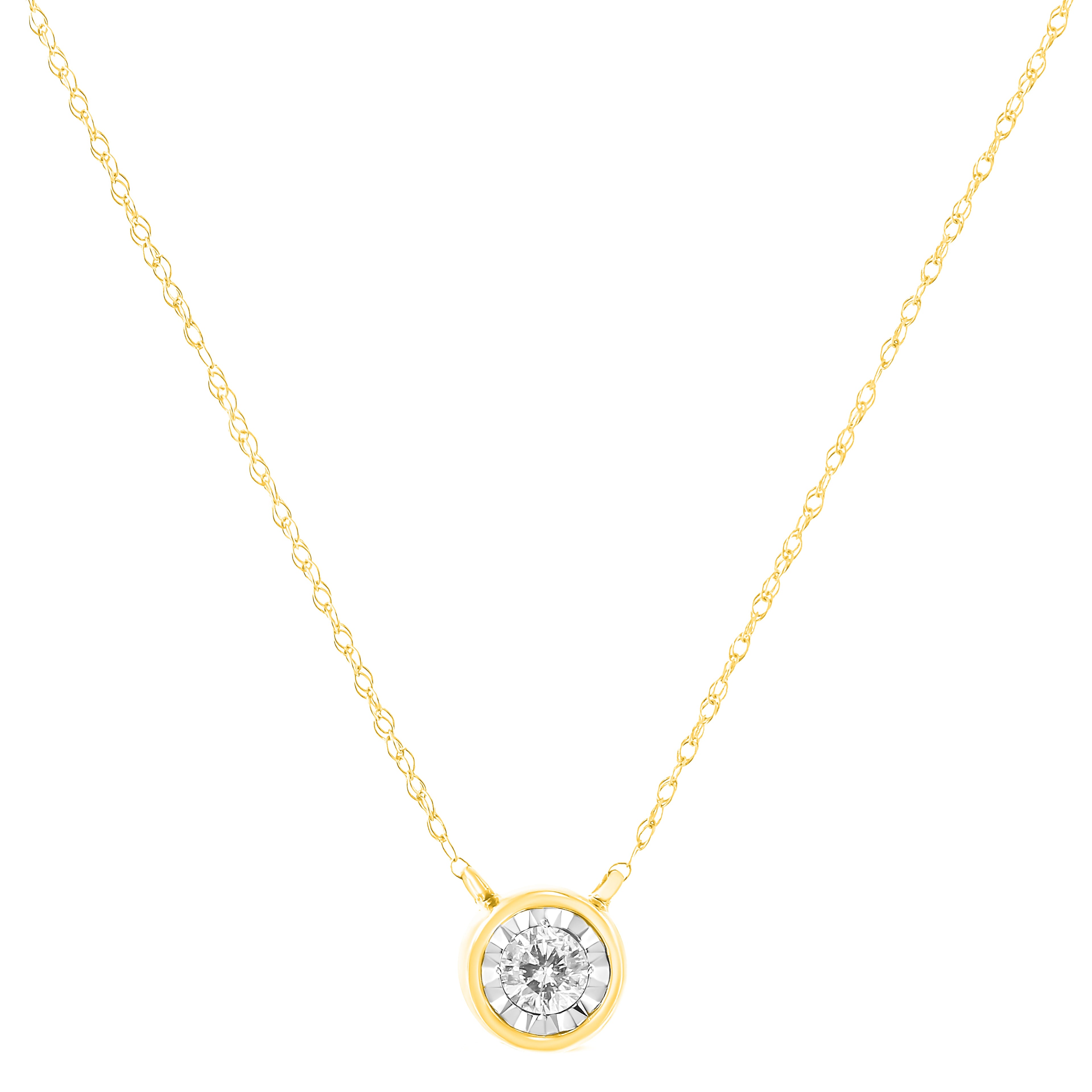 10K Yellow Gold 1/4 Cttw Round Brilliant-Cut Diamond Modern Bezel-Set Solitaire Pendant Necklace (J-K Color, I2-I3 Clarity) - 16" with 2" Extender