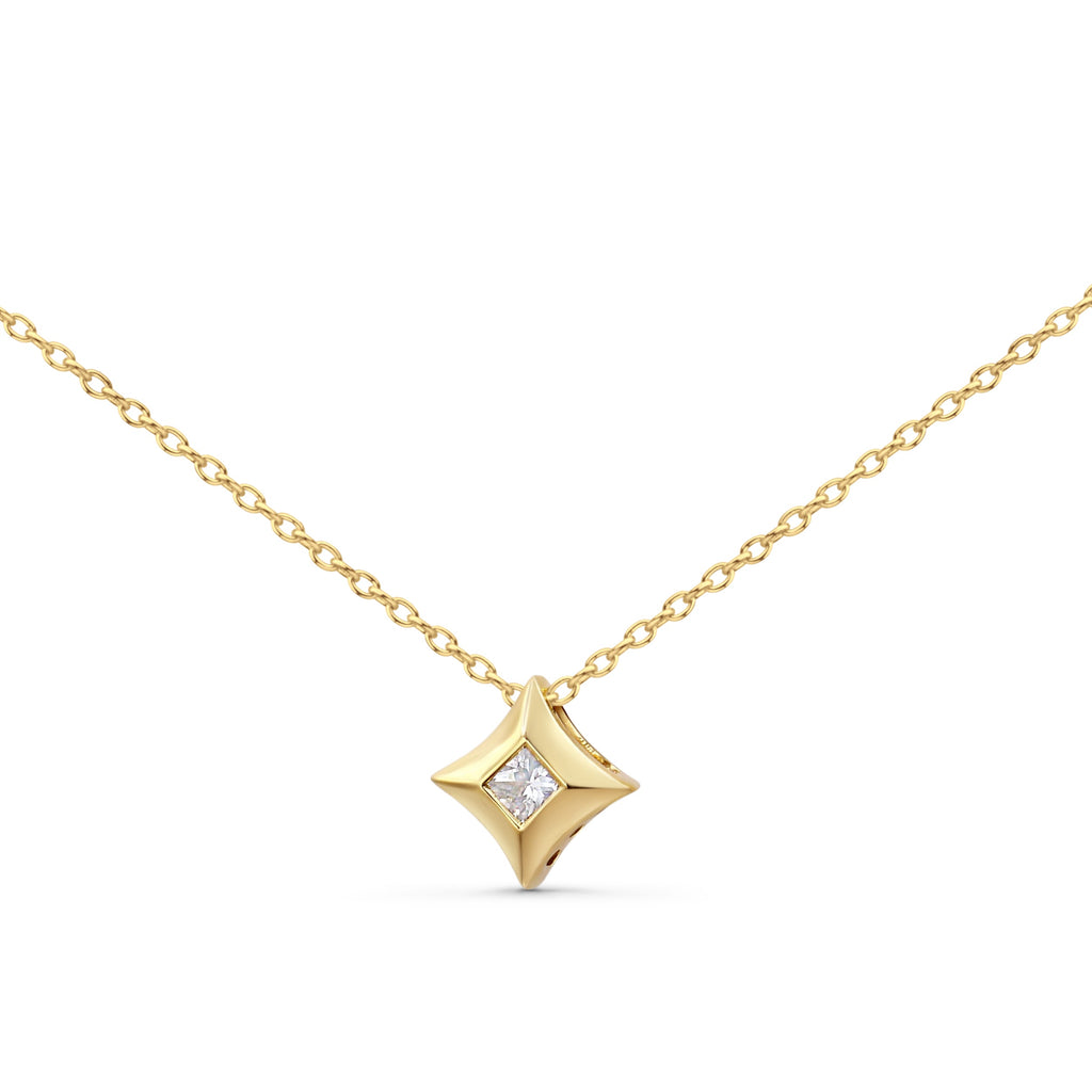 10K Yellow Gold 1/5 Cttw Bezel Set Princess Diamond Kite Shaped Solitaire Pendent Necklace