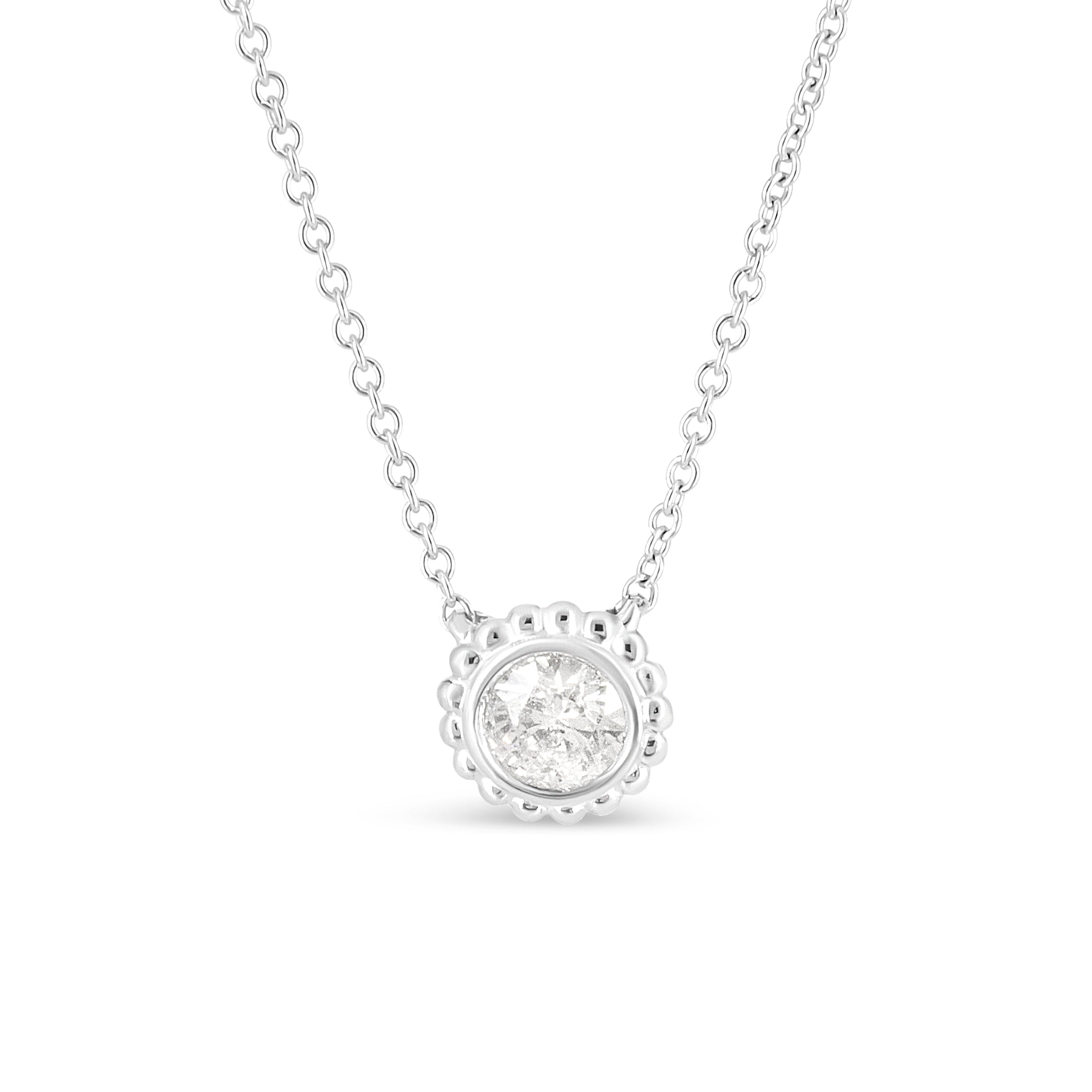 10K White Gold 1/2 Cttw Bezel Set Round Diamond Sunflower Finish 18" Pendant Necklace (I-J Color, I1-I2 Clarity)