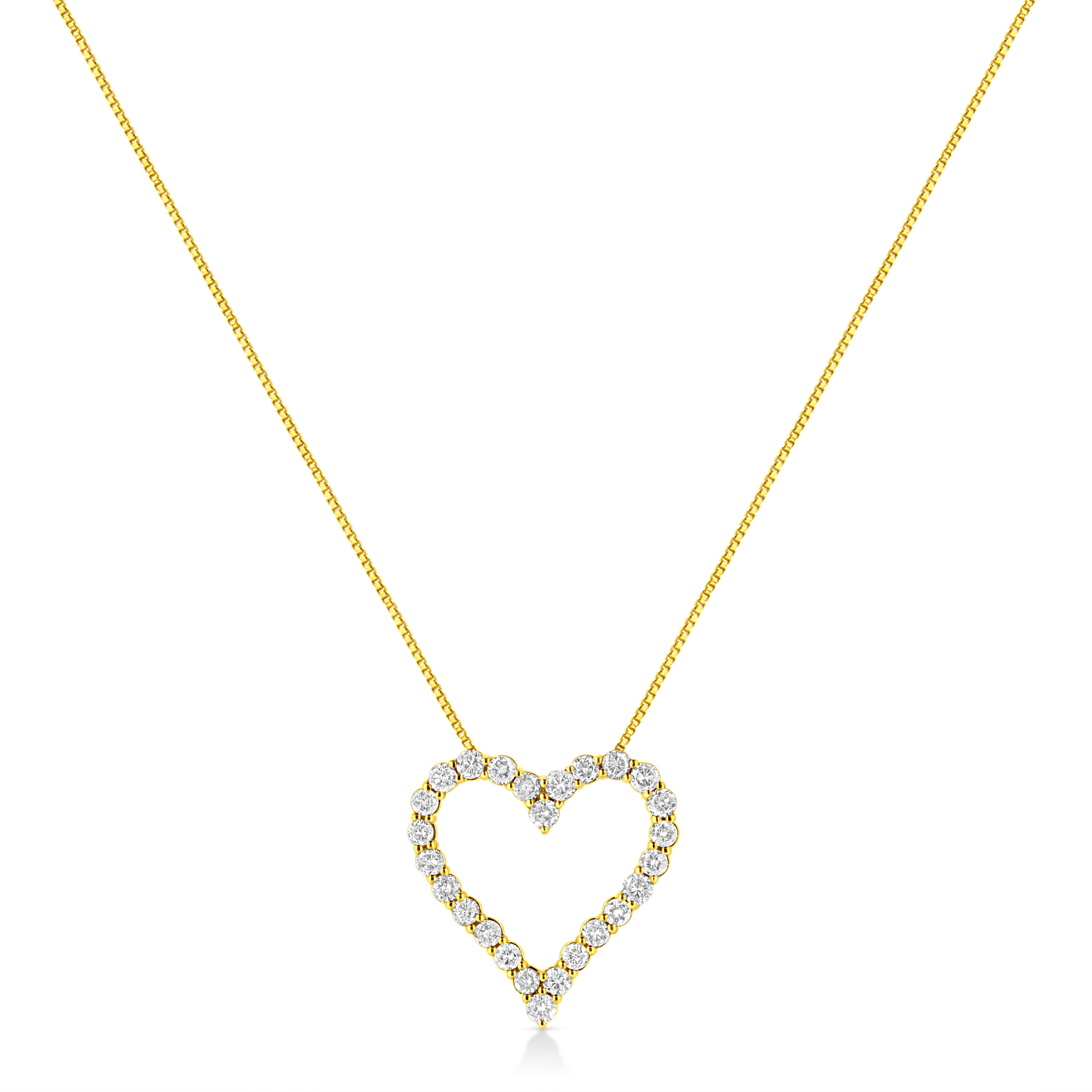 14K Yellow Gold Plated .925 Sterling Silver 2.00 Cttw Shared Prong-Set Round Brilliant-Cut Diamond Open Heart 18" Pendant Necklace (K-L Color, I2-I3 Clarity)